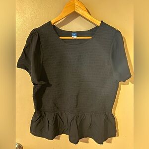 Old Navy black smocked peplum blouse, size XL